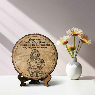 Momingrain Handcrafted Mango Wood Brown Plaque with Stand Gift Set | 8 inches