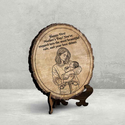 Momingrain Handcrafted Mango Wood Brown Plaque with Stand Gift Set | 8 inches