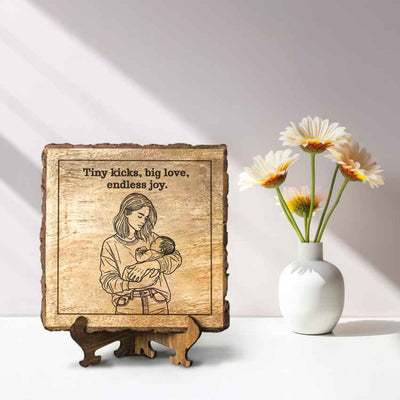 Woodenembrace Handcrafted Mango Wood Brown Plaque with Stand Gift Set | 8 x 8 inches