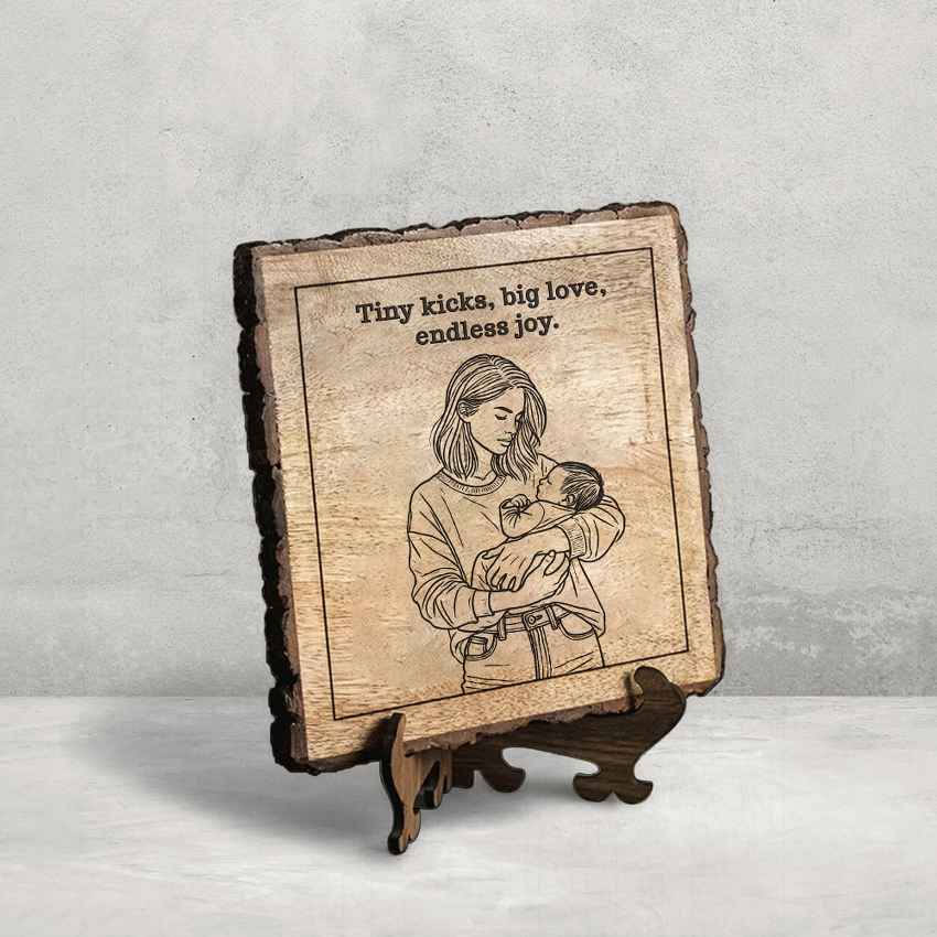 Woodenembrace Handcrafted Mango Wood Brown Plaque with Stand Gift Set | 8 x 8 inches