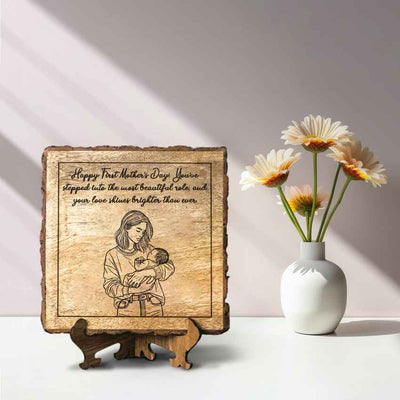 Mamasoul Handcrafted Mango Wood Brown Plaque with Stand Gift Set | 8 x 8 inches