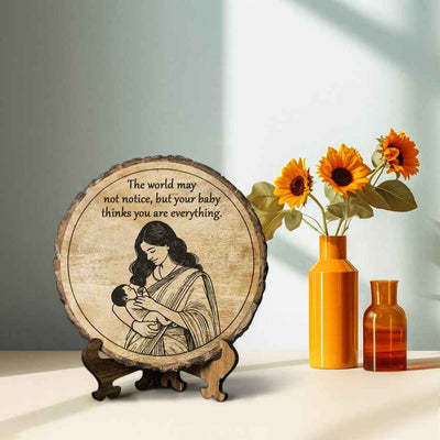Lovenestle Handcrafted Mango Wood Brown Plaque with Stand Gift Set | 8 inches