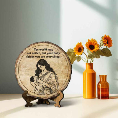 Bloomboard Handcrafted Mango Wood Brown Plaque with Stand Gift Set | 8 inches