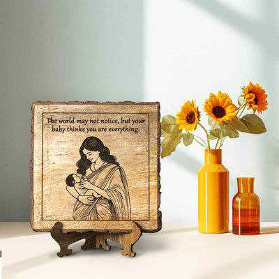 Carveheart Handcrafted Mango Wood Brown Plaque with Stand Gift Set | 8 x 8 inches
