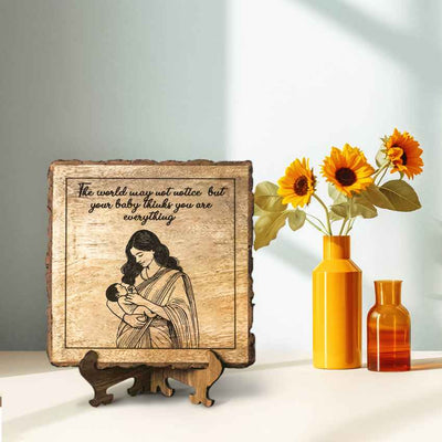 Naturemoments Handcrafted Mango Wood Brown Plaque with Stand Gift Set | 8 x 8 inches