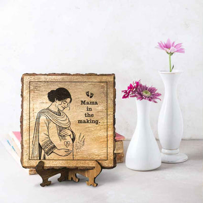 Heartnest Handcrafted Mango Wood Brown Plaque with Stand Gift Set | 8 x 8 inches