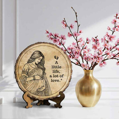 Loveinwood Handcrafted Mango Wood Brown Plaque with Stand Gift Set | 8 inches