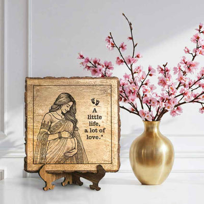 Mamabloom Handcrafted Mango Wood Brown Plaque with Stand Gift Set | 8 x 8 inches
