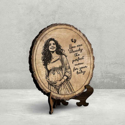 Momimprint Handcrafted Mango Wood Brown Plaque with Stand Gift Set | 8 inches