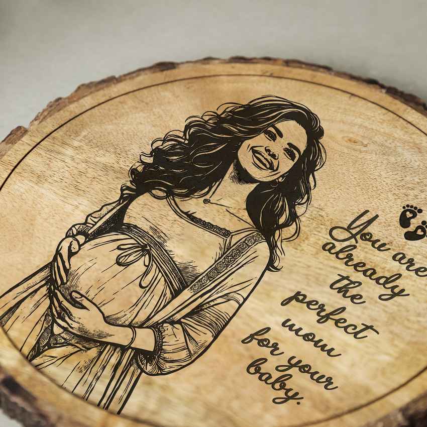 Momimprint Handcrafted Mango Wood Brown Plaque with Stand Gift Set | 8 inches