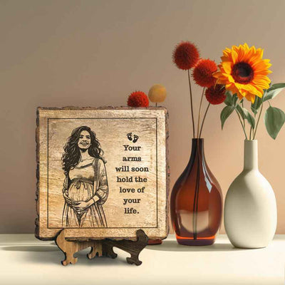 Rootednote Handcrafted Mango Wood Brown Plaque with Stand Gift Set | 8 x 8 inches