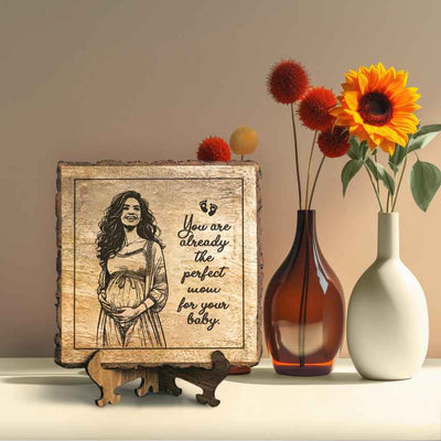 Lovingplank Handcrafted Mango Wood Brown Plaque with Stand Gift Set | 8 x 8 inches