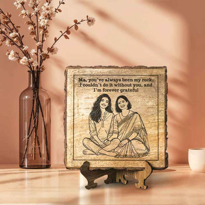 Earthetch Handcrafted Mango Wood Brown Plaque with Stand Gift Set | 8 x 8 inches