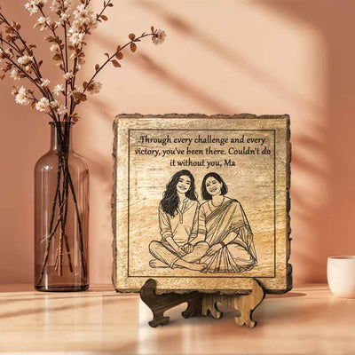 Momora Handcrafted Mango Wood Brown Plaque with Stand Gift Set | 8 x 8 inches
