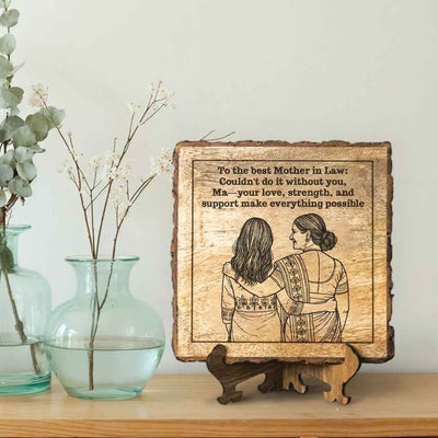 Matritree Handcrafted Mango Wood Brown Plaque with Stand Gift Set | 8 x 8 inches