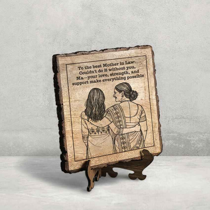 Matritree Handcrafted Mango Wood Brown Plaque with Stand Gift Set | 8 x 8 inches