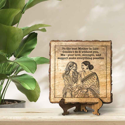 Grainnestle Handcrafted Mango Wood Brown Plaque with Stand Gift Set | 8 x 8 inches