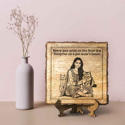 Handhug Handcrafted Mango Wood Brown Plaque with Stand Gift Set | 8 x 8 inches