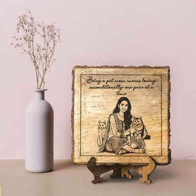 Giftgrain Handcrafted Mango Wood Brown Plaque with Stand Gift Set | 8 x 8 inches