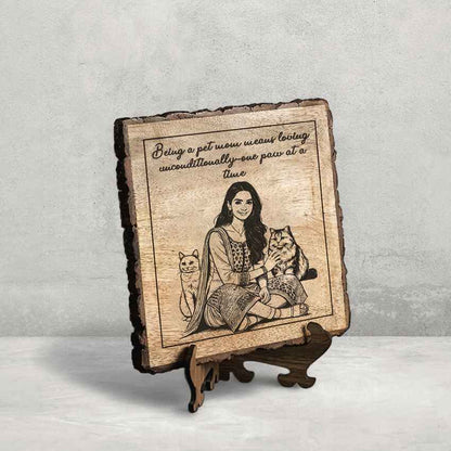 Giftgrain Handcrafted Mango Wood Brown Plaque with Stand Gift Set | 8 x 8 inches
