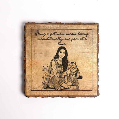 Giftgrain Handcrafted Mango Wood Brown Plaque with Stand Gift Set | 8 x 8 inches