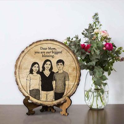 Ingrained Handcrafted Mango Wood Brown Plaque with Stand Gift Set | 8 inches