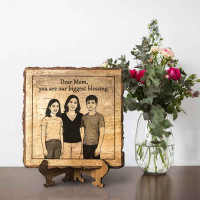 Bloomroot Handcrafted Mango Wood Brown Plaque with Stand Gift Set | 8 x 8 inches