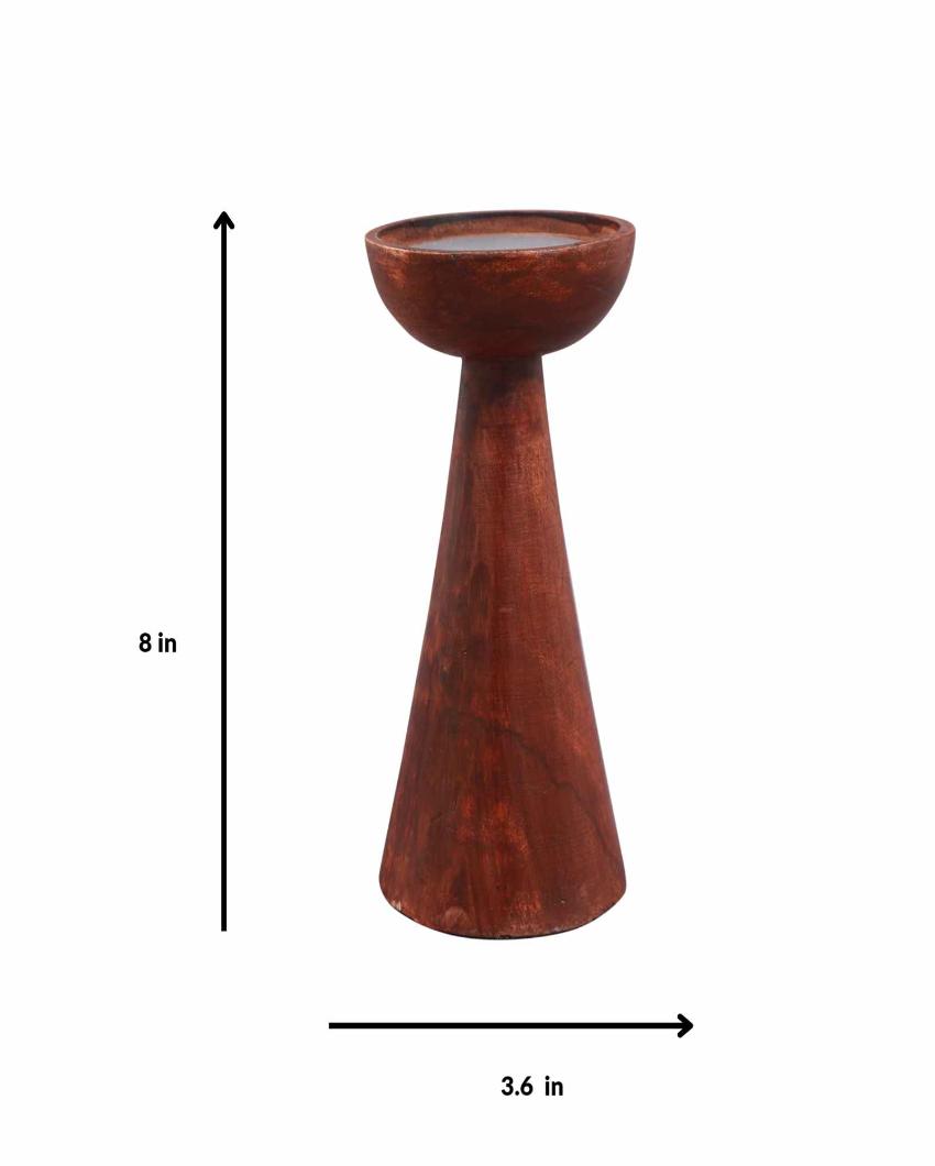 Aachman Wood Conical Candle Holder | 4 x 4 inches