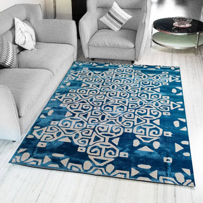 Blue and White Taj Viscose Rug | 8 x 5 Feet