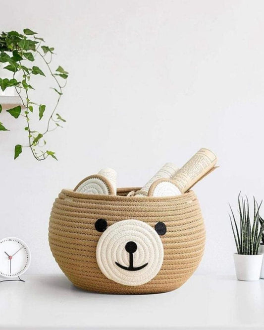 Bear Cute Cotton Rope Storage Basket | Multiple Colors | 9x7 inches