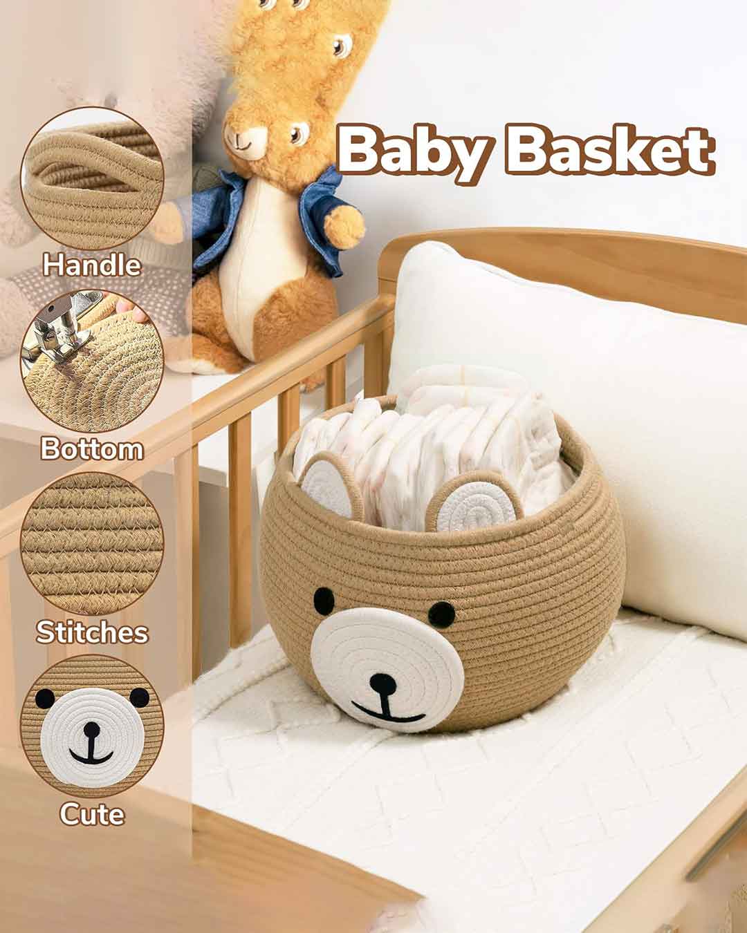 Bear Cute Cotton Rope Storage Basket | Multiple Colors | 9x7 inches