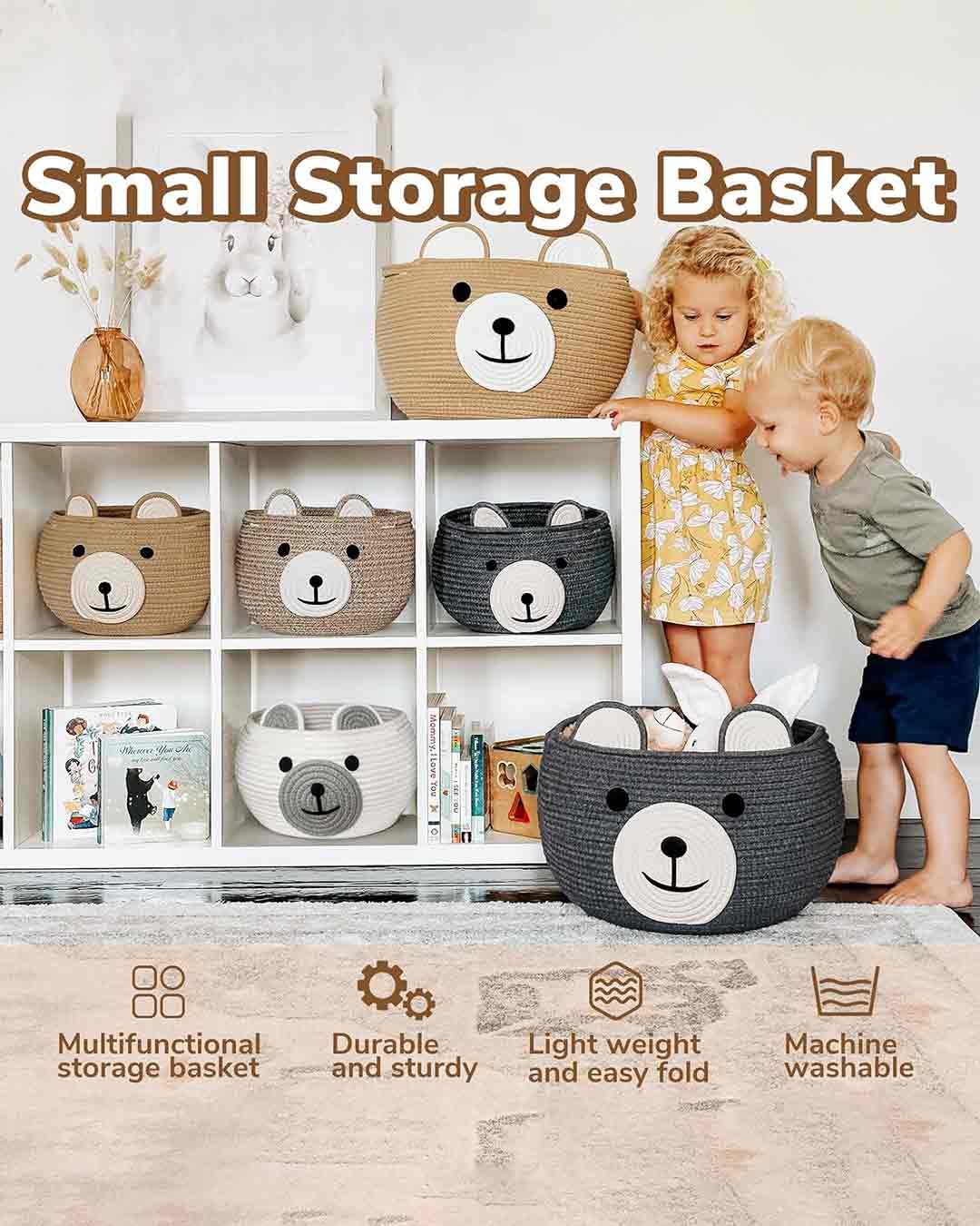 Bear Cute Cotton Rope Storage Basket | Multiple Colors | 9x7 inches