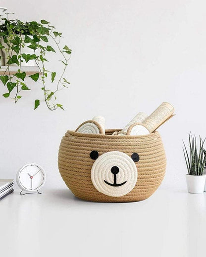 Bear Cute Cotton Rope Storage Basket | 9x7 inches Tan