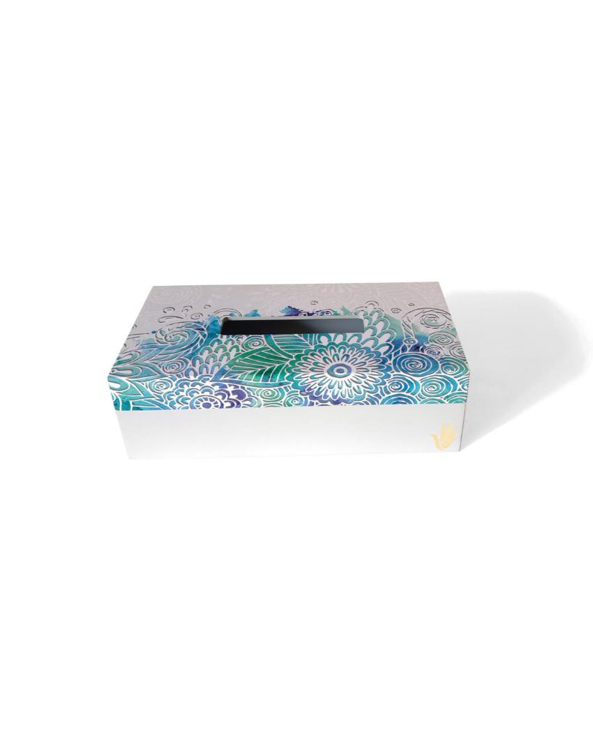 Creative Abstract Flowers Design White Tissue Holder | 5 x 9 x 3 inches