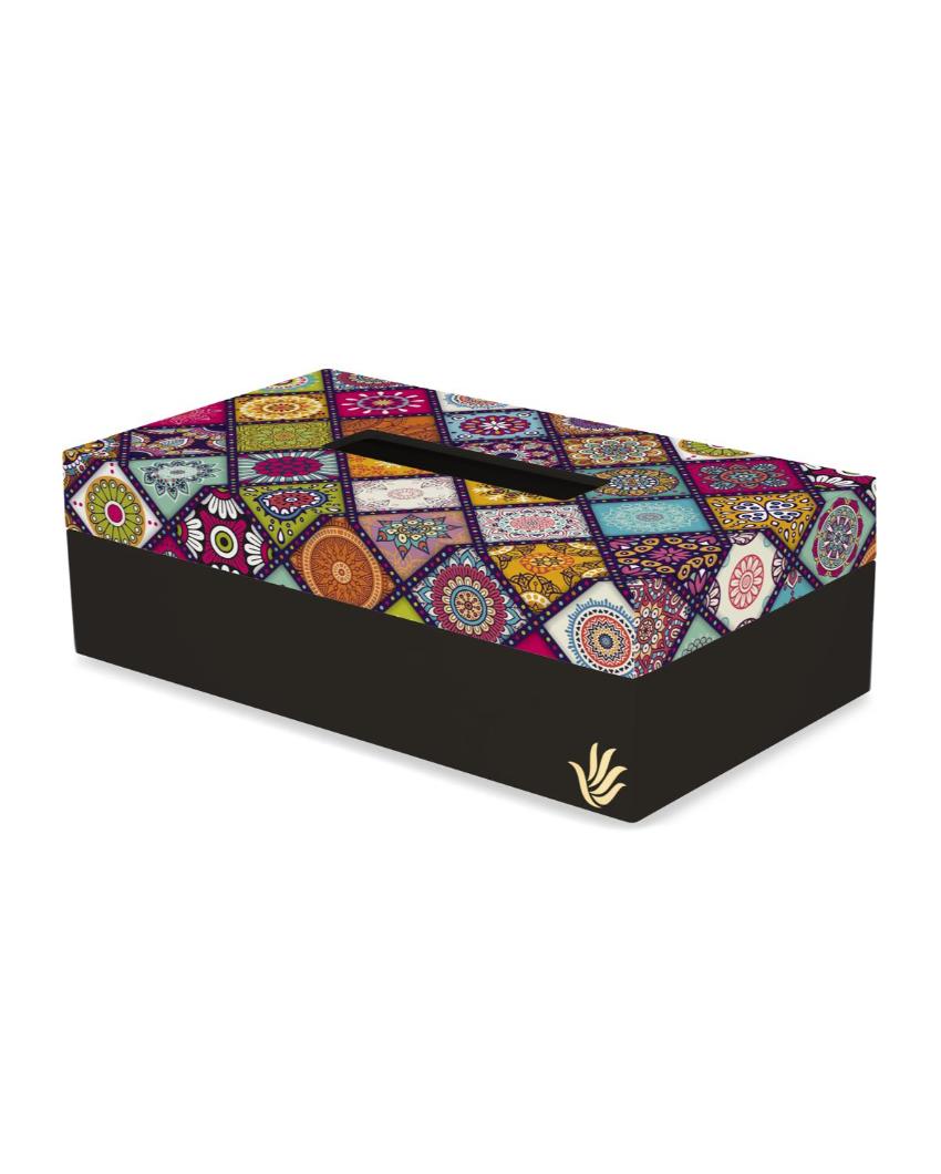 Vibrant Multi Mandala Design Multicolor Tissue Holder | 5 x 9 x 3 inches