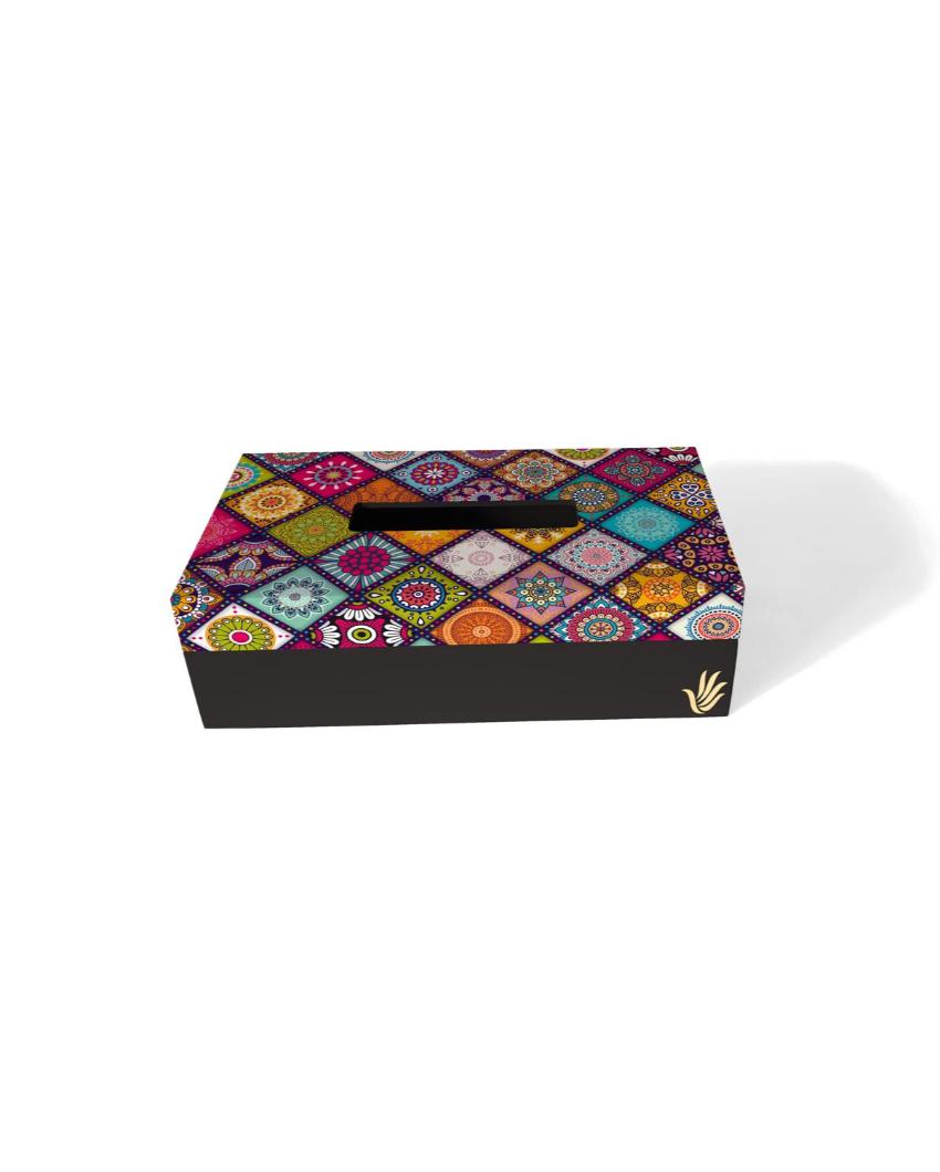 Vibrant Multi Mandala Design Multicolor Tissue Holder | 5 x 9 x 3 inches