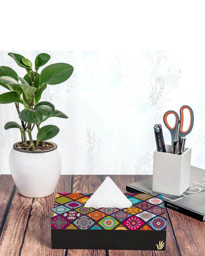 Vibrant Multi Mandala Design Multicolor Tissue Holder | 5 x 9 x 3 inches