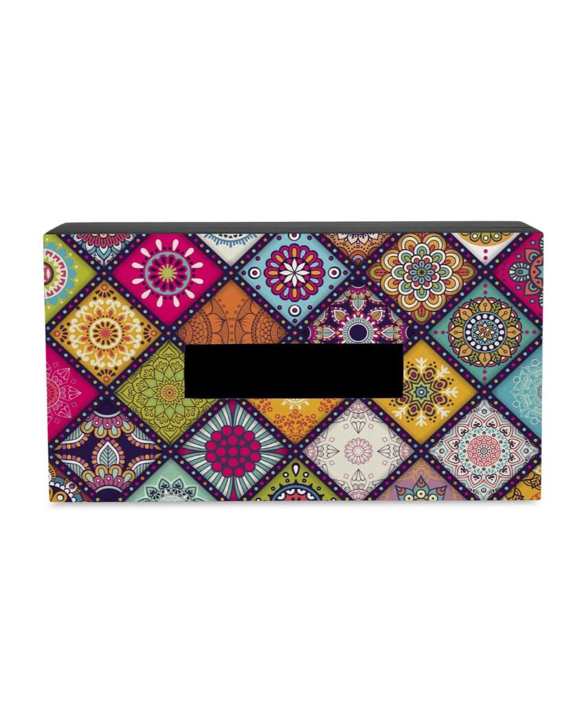 Vibrant Multi Mandala Design Multicolor Tissue Holder | 5 x 9 x 3 inches