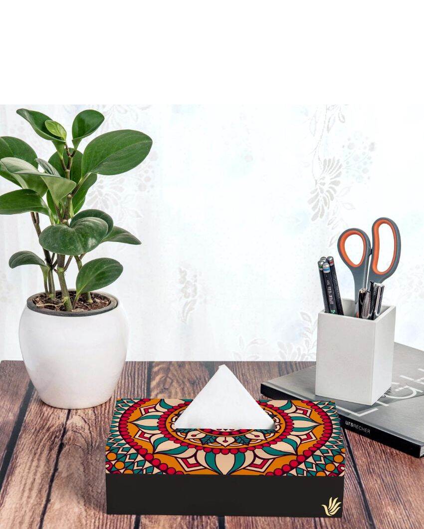 Timeless Mandala Design Multicolor Tissue Holder | 5 x 9 x 3 inches