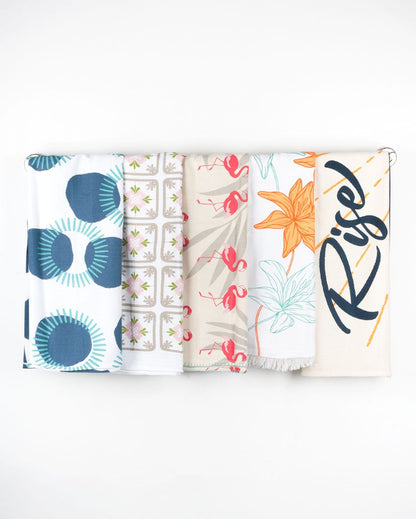 Soft & Bamboo Fiber Multicolor Printed Bath Towels | Set Of 5 | 55 x 28 inches