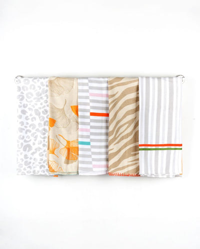 Ultra Soft Multicolor Printed Bath Towels | Set Of 5 | 55 x 28 inches
