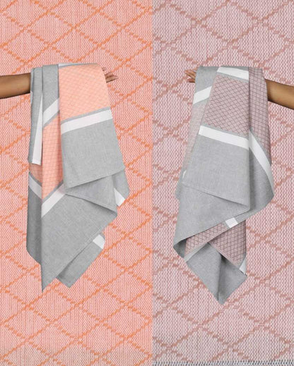 Orange Peel and Autumn Brown Brocade Bath Towels | 60 x 30 inches