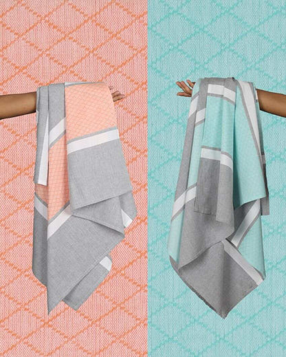 Orange Peel and Summer Green Brocade Bath Towels | 60 x 30 inches