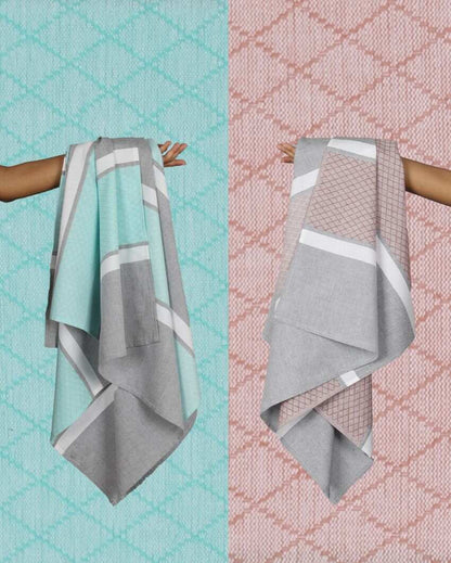 Summer Green and Autumn Brown Brocade Bath Towels | 60 x 30 inches