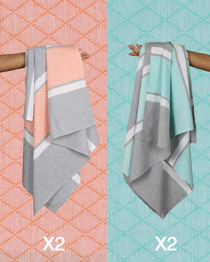 Orange Peel and Summer Green Brocade Bath Towels | 60 x 30 inches