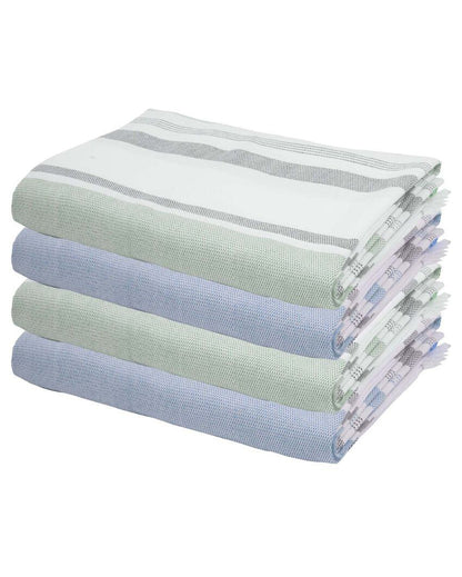Forest Green and Denim Blue Cambric Multi-Stripe Bath Towels | 60 x 30 inches