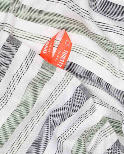 Forest Green and Denim Blue Cambric Multi-Stripe Bath Towels | 60 x 30 inches