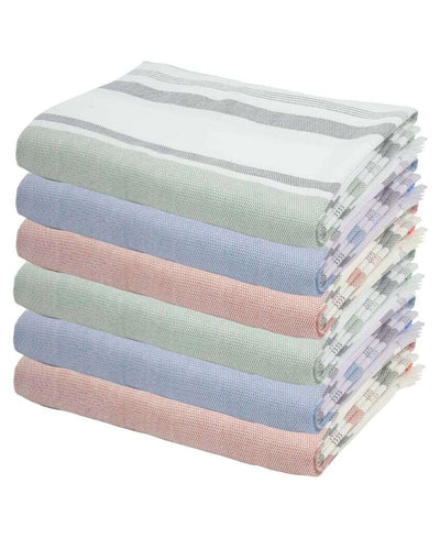 Multicolor Cambric Multi-Stripe Bath Towels | Set Of 6 | 60 x 30 inches