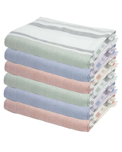 Multicolor Cambric Multi-Stripe Bath Towels | Set Of 6 | 60 x 30 inches