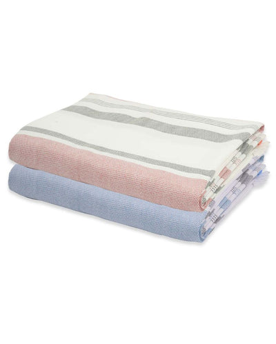 Denim Blue and Merlot Mauve Cambric Multi-Stripe Bath Towels | 60 x 30 inches